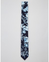Asos Brand Slim Tie With Navy Floral Design