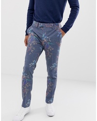 ASOS DESIGN Skinny Suit Trouser In Printed Blue Floral Wool Mix