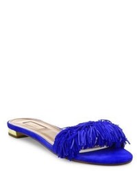 Blue Fringe Flat Sandals