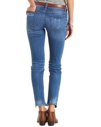Charlotte Russe Sneak Peek Distressed Skinny Jeans With Frayed Hem