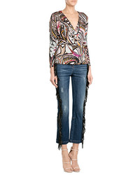 Roberto Cavalli Straight Jeans With Leather Fringe