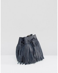Whistles Micro Sidney Fringe Leather Pouch Bag In Navy