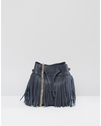 Whistles Micro Sidney Fringe Leather Pouch Bag In Navy
