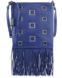 Blue Fringe Leather Crossbody Bag