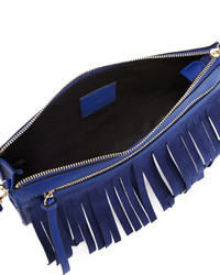 Neiman Marcus Faux Leather Crossbody Bag With Suede Fringe Cobalt