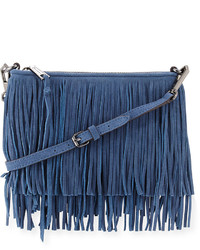 Rebecca Minkoff Finn Leather Fringe Crossbody Bag Dusty Blue