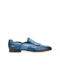 Santoni Fringe And Punch Hold Detailed Loafers