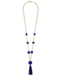 Kenneth Jay Lane 36 Gold Neck W Blue Pave Thread Wrap Ballscenter Tassel Necklace Necklace