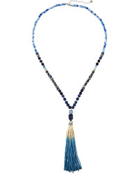 Lydell NYC Long Beaded Faux Leather Tassel Necklace Blue