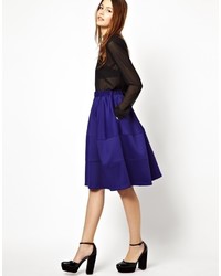 Asos Full Midi Skirt In Scuba With Tiered Seam Detail