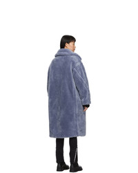 Yves Salomon Meteo Blue Wool Double Breasted Coat