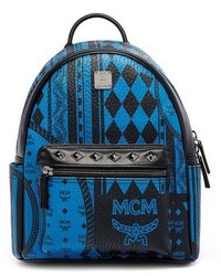 Blue Geometric Canvas Backpack