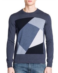 Blue Geometric Crew-neck Sweater