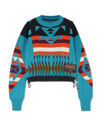 Blue Geometric Crew-neck Sweater