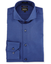 Neiman Marcus X Trim Geometric Print Dress Shirt Blue