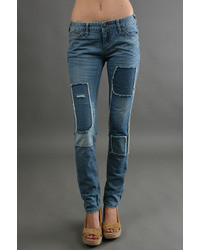 Free People Patched Skinny Jean In Blue