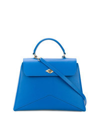 Blue Geometric Leather Tote Bag