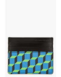Blue Geometric Leather Zip Pouch