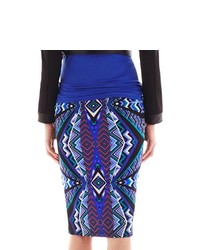 Blue Geometric Midi Skirt