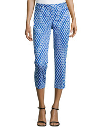 Laundry by Shelli Segal Geometric Print Slim Fit Capri Pants Bright Blue Beret