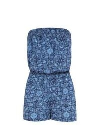 Exclusives New Look Blue Tribal Print Bandeau Playsuit