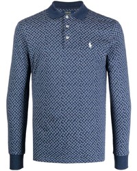 Blue Geometric Polo Neck Sweater