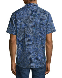 Robert Graham Colonel Geo Pattern Short Sleeve Sport Shirt Blue
