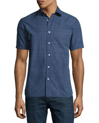 Neiman Marcus Geometric Print Short Sleeve Shirt Blue