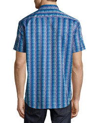 Robert Graham Geometric Print Short Sleeve Sport Shirt Blue