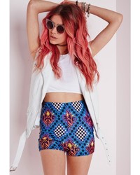 Missguided Graphic Print Runner Shorts Blue
