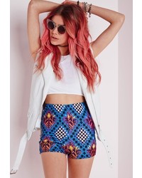 Missguided Graphic Print Runner Shorts Blue