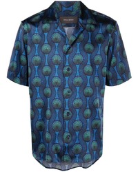 OZWALD BOATENG Tribal Short Sleeve Silk Shirt