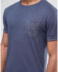 Bellfield T Shirt With Rolled Sleeves And Geometric Print Pocket