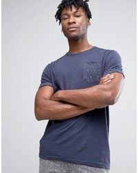 Bellfield T Shirt With Rolled Sleeves And Geometric Print Pocket