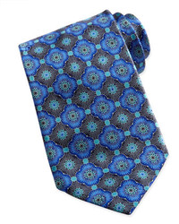 Ermenegildo Zegna Geometric Floral Silk Tie Blue
