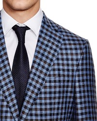 Jack Victor Loro Piana Light Blue With Brown Navy Gingham Check Classic Fit Sport Coat