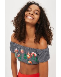 Topshop Embroidered Gingham Crop Top