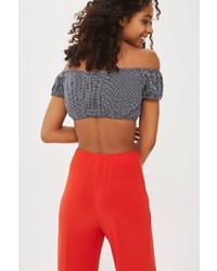 Topshop Embroidered Gingham Crop Top