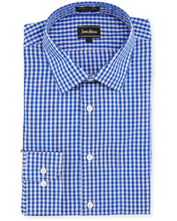 Neiman Marcus Classic Fit Non Iron Gingham Dress Shirt Blue