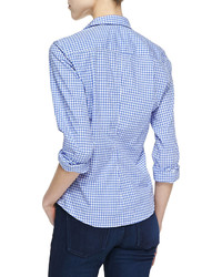 Frank Eileen Barry Gingham Button Down Blouse Bluewhite