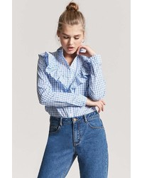 Forever 21 Gingham Ruffle Button Front Shirt