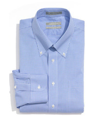 Nordstrom Smartcare Wrinkle Free Traditional Fit Gingham Dress Shirt Light Blue 15 34