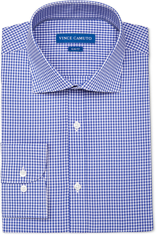 Vince Camuto Slim Fit Stretch Blue Gingham Dress Shirt Macy S Lookastic