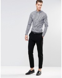 Asos Brand Skinny Shirt In Navy Double Gingham Check With Long Sleeves