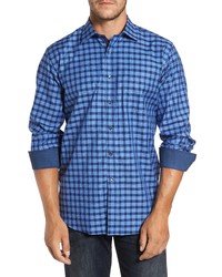 Bugatchi Classic Fit Check Sport Shirt In Navy At Nordstrom