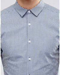 Asos Brand Skinny Shirt In Navy Gingham Check With Short Sleeves