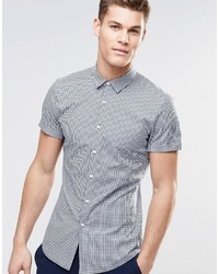 Asos Brand Skinny Shirt In Navy Gingham Check With Short Sleeves