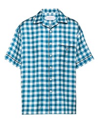 Blue Gingham Silk Short Sleeve Shirt