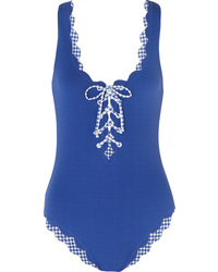 Marysia Palm Springs Scalloped Lace Up Stretch Crepe Swimsuit