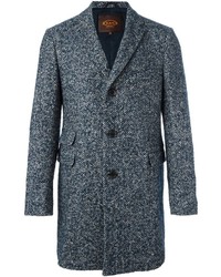 Blue Herringbone Tweed Coat